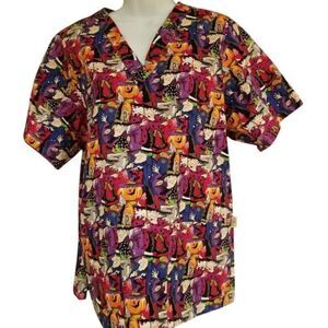 Tafford Uniforms Scrub Top Halloween Womens M Witches Pumpkins